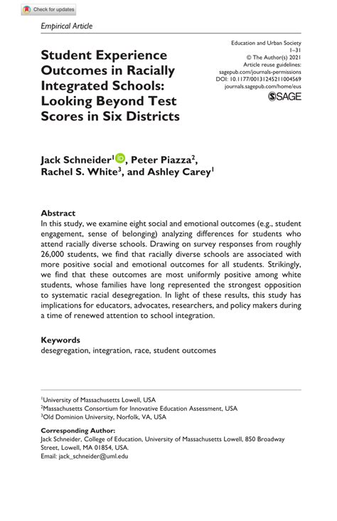 what impact of integrated schools on test scores|Student Experience Outcomes in Racially Integrated Schools: .